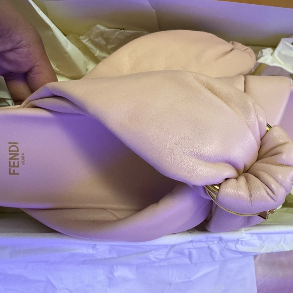 Fendi Blush Pink Knotted Slide Sandals with Gold Accent - Picture 5 of 9